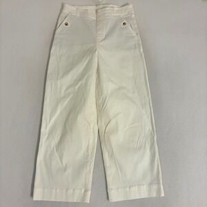 Spanx Twill Cropped Pants Womens L White Wide Leg Sailor Button Nautical